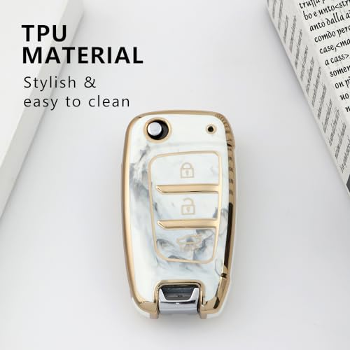 Image of keyzone TPU key cover combo compatible for Hyundai i20, Kona, Verna 3 button flip key (Gold TPU + Marble TPU)