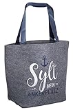 Brandsseller Filztasche Sylt XXL | ca. B:49cm H:38cm T:18,5 cm | Freizeittasche aus Filz | Praktische Shoppingbag | Einkaufstasche mit gesticktem Schriftzug | Mein Ankerplatz