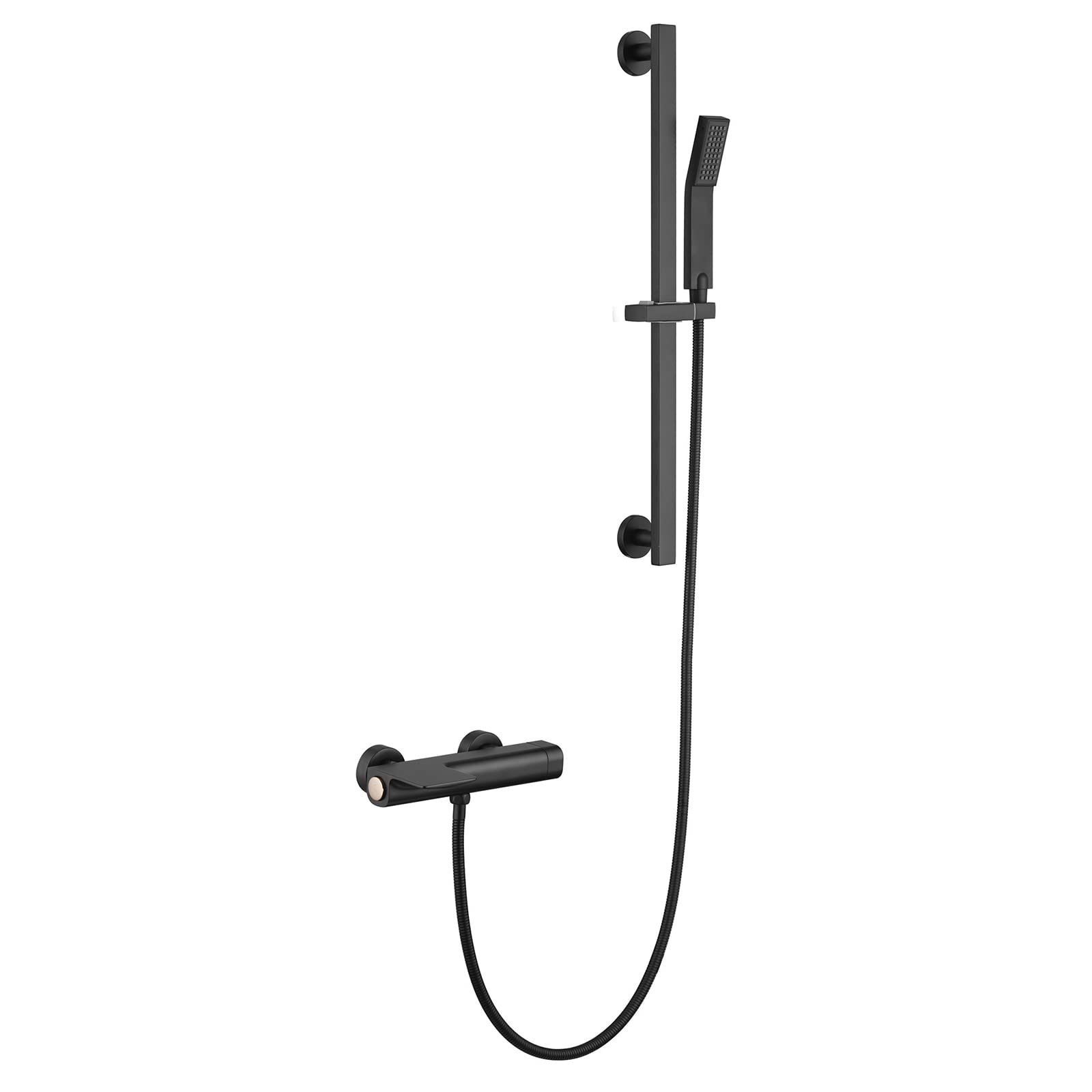 CWCQGH Waterfall Bathtub Faucet Brass Tub Faucet Modern Double Handle Bath Shower Mixer Tap Wall Mount Tub Shower Faucet Set with Liftable Handheld Shower and 59 Inch Hose,Black