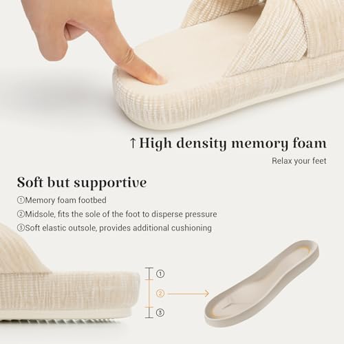 Image of Chantomoo Slippers for Women Memory Foam House Bedroom Corduroy Bow Crossbands Slipper Shoes Comfy Trendy Gift Slippers