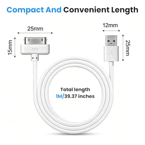 Image of Verilux 1M /3.3FT 30-Pin to USB 2.0 Charging Cable & Data Sync for iPhone 4 /4S /3G /3GS /iPad 3 /2 /1, Nylon Braided for iPhone charger wire Compatible with iPod Nano 6th /5th, iPod Touch 4th /3th, White