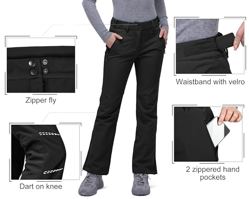 33,000Ft 3YC018S Women'S Softshell Snow Pants Waterproof Warm Ski Pants Insulated Ripstop Snowboard Winter Pants Black thumb #3