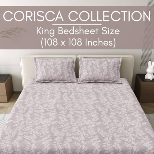 Image of Mafatlal 186 Tc Corsica Cotton Bedsheet King Size | 274 X 274 Cm | Summer Sheets for Sleeping, for Comfortable Nights | 2 Pillow Covers Included | Ash