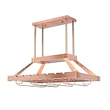 Elegant Designs WR1000-CPR Kitchen Hanging LED Light Overhead Wine Rack Island Pendant Chandelier Bottle and Glass Storage Display, Copper