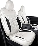 SanQing Car Seat Covers for Tesla Model 3 Full Set Model 3 Car Seat Cover Customized PU Leather Seat Cushion Fit Model 3 2017 -2021 (White, Model 3)