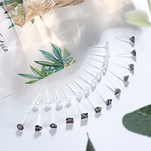 Fibo Steel 12Pairs Clear Plastic Studs Earrings For Women Acrylic Post Round Square Cz Star Heart Rhinestone Ear Studs Piercing Retainers Gold Cz (Ab Cz) #TOP5