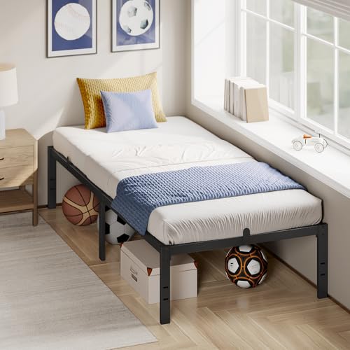 VASAGLE Einzelbettgestell, Bett, 90 x 200 cm, Metallbett, Bettrahmen, Unterbettaufbewahrung, modern, Gästebett, einfacher Aufbau, tintenschwarz RMB152BD01