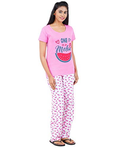 Image of Pride Apparel Womens Night Dress Cotton T-Shirt and Printed Pyjama Set