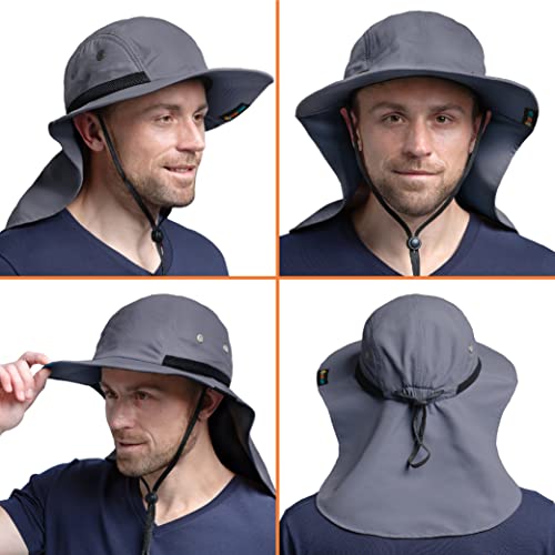 Sun Cube Sun Hat For Men, Wide Brim Fishing Hat Neck Flap Cover Men Women, Hiking Safari, Uv Sun Protection Summer Gardening Beach Camping Upf 50+, Gray #TOP3