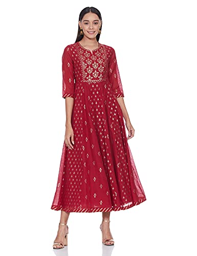 Image of BIBA Women Poly Cotton Flared Printed Dress