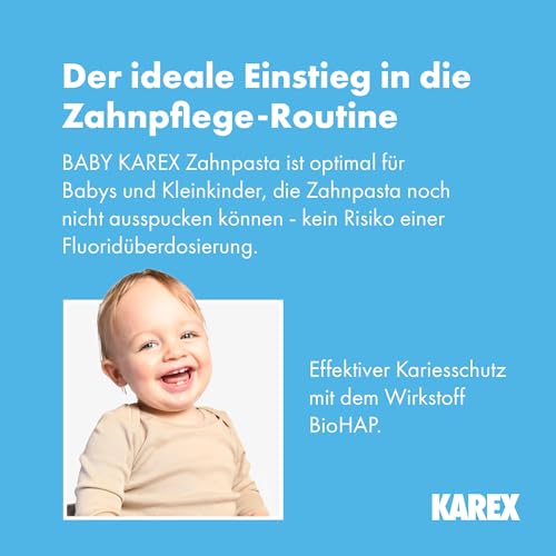 Baby KAREX Zahnpasta - 4 x 50 ml - Der ideale Einstieg ins Zähneputzen - Für Babys von 0-2 Jahren - reinigt sanft, mit BioHAP und ohne Fluorid