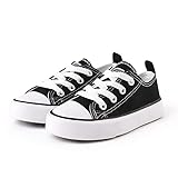 PATPAT Toddler Sneakers for Girls Little Big Kids Boys Lace Up Stylish Solid Canvas Tennis Shoes Black