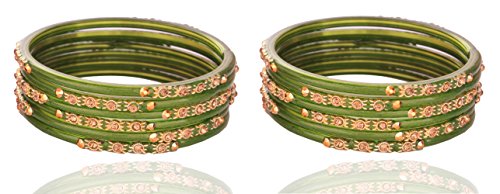 Image of NMII Glass and Studded with Zircon Gemstone or Beads Glossy Finished Bangle set for Women and Girls