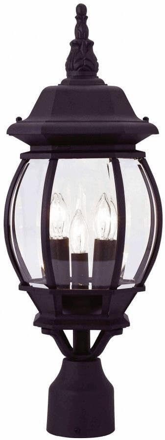 Livex Lighting 7526-14 Frontenac Traditional 3-Light Outdoor Post Top Light with Clear Beveled Glass Shades, 22" x 8" x 22", Black