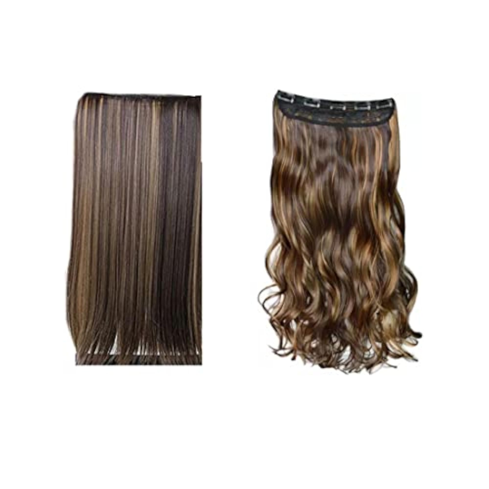 Synthetic 5 Clips Curly and Straight Hair Extension for Women