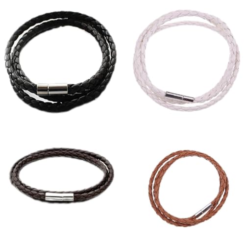PMELCXD Armband Leder 4 Stück Wickelarmband geflochten verstellbar schwarz PU-Lederarmband mit Schnalle für Männer Frauen Alltag Party Geschenk Set