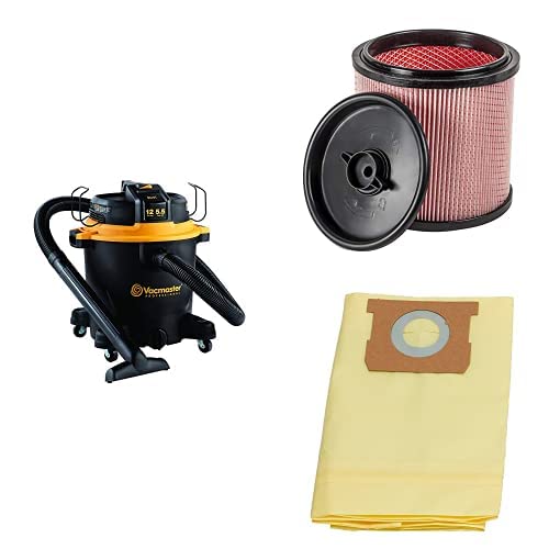 Vacmaster Professional Wet/Dry Vac 12 Gallon with Dust Cartridge Filter & Retainer and Dust Bag, 3 Pack