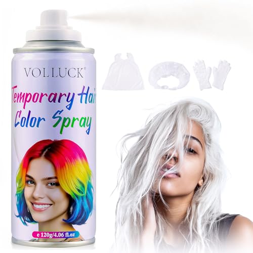 White Hair Spray Color Temporary, Hair Color Spray 1-Day Hair Dye Colored for Kids Women Men, Hair Wax Color Washable, 100th Day of School Cosplay Halloween 4.06 Fl Oz