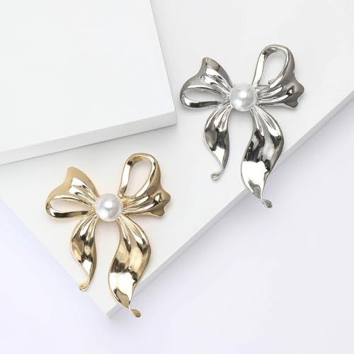Image of Pearl Bow Knot Brooch Lapel Pin Ribbon Bowknot Pins Elegant Clothes Dress Sweater Hat Suit Backpack Corsage Accessories Brooches Fashion Birthday Christmas Jewelry Gifts for Women Mom