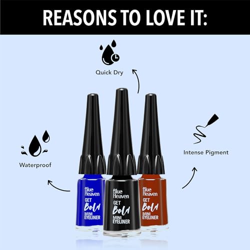 Blue Heaven Get Bold Mini Matte Eyeliner Waterproof Gel | Light Weight| Smudgeproof |One Stoke Finish, Pack Of 3, 15Ml, Multicolor - Image 6