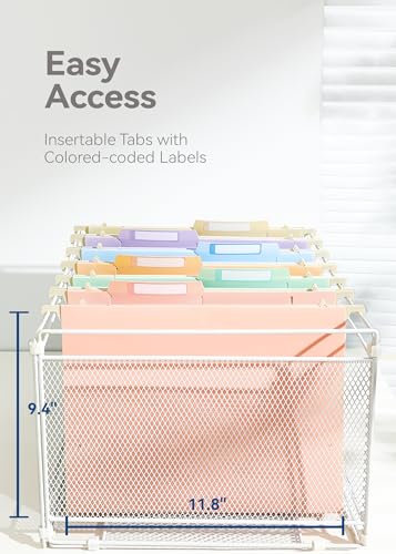 SortRax Pastas de arquivo suspensas de plástico de alta capacidade, cores pastel, bolso expansível d