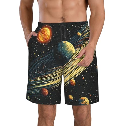 Men's Swim Trunks Quick Dry Beach Board Shorts Bathing Suits - Cartoon Solar System Retro