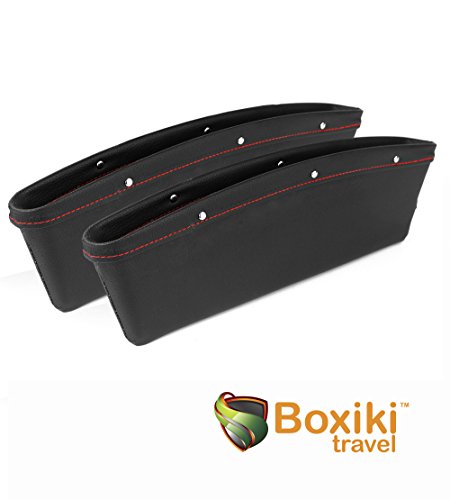 Vehicle Storage Box | Premium PU Leather Seat Catcher | Gap Filler Car Organizer| Compartment for Snacks, Electronics &Travel Essentials | Seat Side Pocket by Boxiki Travel