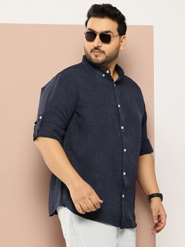 Image of Thomas Scott Men's | Solid | Textured Fabric | Full Sleeve | Slim Fit | Polyester-Blend | Spread Collar | Casual Shirt