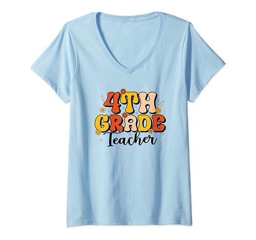 4th grade teacher first day of school groovy back to school camiseta cuello v