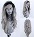 Produktbild VEBONNY Synthetic Silver Perücken für Frauen Beste graue Perücke verwurzelt schwarz Ombre grau Perücken gewellte Ombre Spitze Front Perücke 22 Zoll VEBONNY Wig VEBONNY-014