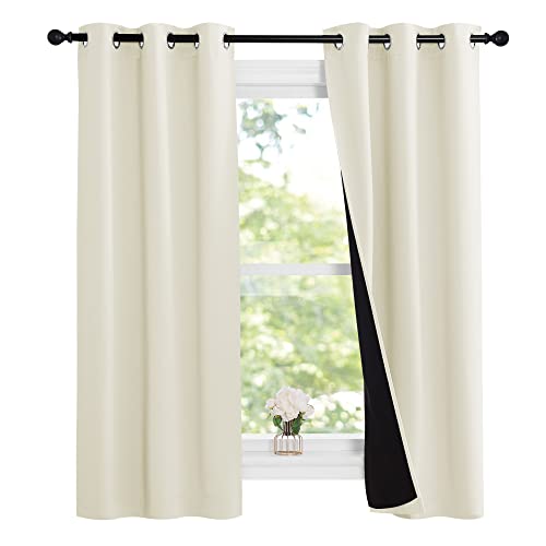 Image of NICETOWN Cold Reducing Curtains, Kitchen Short Full Blackout Curtain Panels, Great Job for Blocking Light, Complete Blackout Draperies with Black Liner for Night Shift (Beige, Set of 2, 37 by 63-inch)