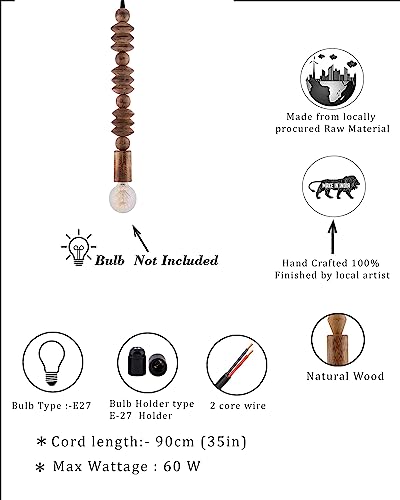 Image of Homesake Rustic Beaded Swag Pendant, Balcony Bar Cafe Living Dining Room, Retro Loft Light, Ceiling Hanging Light (Walnut, Mix)