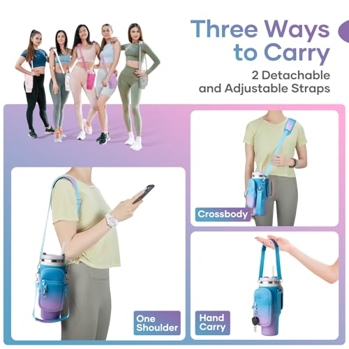 Image of linmaya Water Bottle Carrier Bag with Phone Pocket for Stanley Cup 40 /30oz,Insulated Neoprene Water Bottle Holder Cross-boday Bag with Adjustable Shoulder & Handheld Strap Stanley Cup Accessories