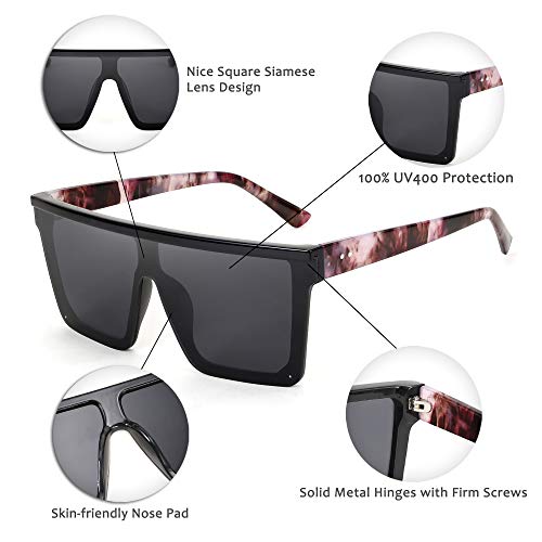 Image of FEISEDY Fashion Siamese Lens Sunglasses Women Men Succinct Square Style UV400 B2470 (Black & Marbling, 60)