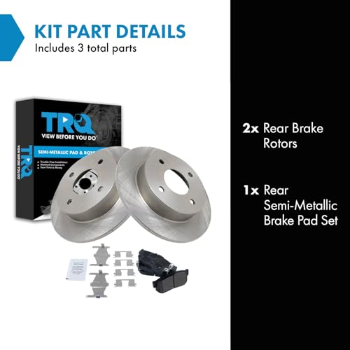 Image of TRQ Rear Brake Pad and Rotor Set Semi Metallic Solid Rotors Compatible with 1991-2001 Infiniti G20 1993-2001 Nissan Altima 2000-2001 Sentra