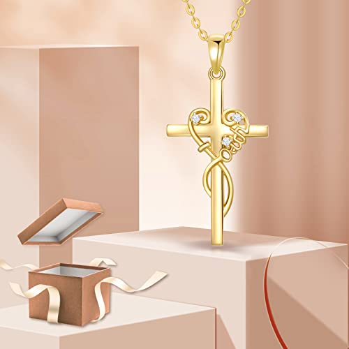 Kecho Women Cross Necklace Gifts 14K Yellow Gold Religious Faith Heart Cross Pendant Necklace Jewelry Mothers Day Gifts For Girls Teens Mother Daughter Wife Her #TOP5