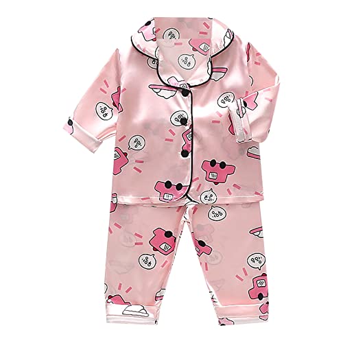 Toddler Boys Girls Satin 𝐏a𝐣ama Set Long Sleeve 𝐒ilk 𝐏ajamas Baby Button Down Shirt and Pants Matching 𝐏a𝐣ama Set