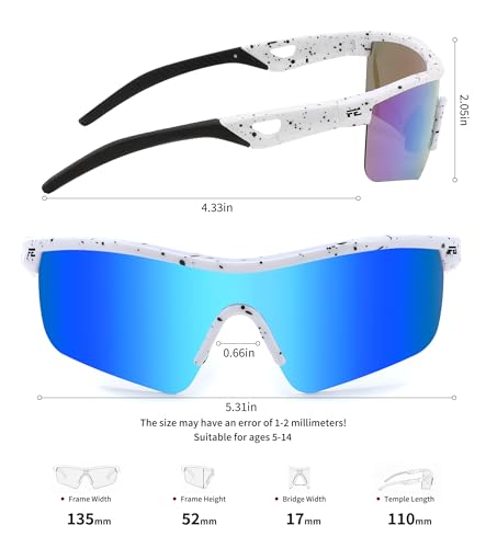 Image of FEISEDY Kids Polarized Sports Sunglasses, TR90 UV400 Baseball Cycling | LightWeight Wrap-Around for Boys Girls, TAC Polarized Lens blocks 100% UVA /UVB, Baseball /Softball /Cycling /Running B2454