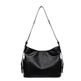 PU クレセント クロスボディ バッグ マルチポケット トップハンドル ハンドバッグ 無地 通勤 トートバッグ Lサイズ 女性用 旅行 ショッピング デール, ブラック