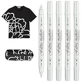GMBYLBY 5 Stück Doppelspitzen Stoffstifte für Textilkunst mit feinen, breiten Spitzen, schnell trocknende, lichtechte Tinten, sicher für Kleidung, Leinentasche, weißer Textil Zeichenstift