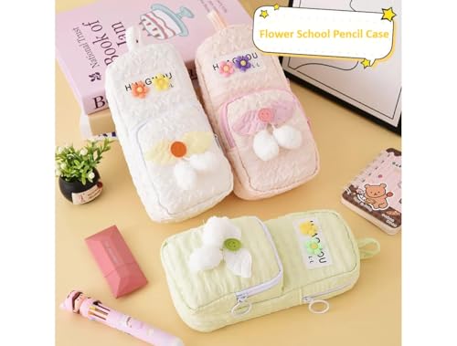 Image of Invite Enterprise Two Layer Aesthetic Pencil Pouch with Plush Ball Decoration for Girls, Smooth Zipper Cute Stationary School Pouches for Kids, Large Capacity Pencil Box for Boys (Pink-HUAGNOU)