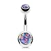 FIFTH CUE Synthetic Opal Set Double Jeweled 316L Surgical Steel Navel Belly Button Ring (6pcs - White, Pink, Blue, Purple, Red, Green)