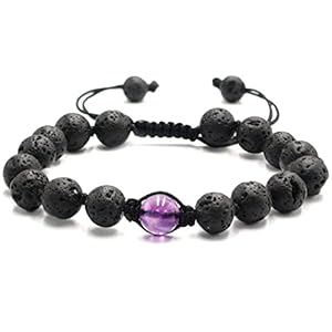 Amethyst Crystal Black Lava Rock Beads Anxiety Bracelets, Women Essential Oil Diffuser Bracelet, Natural Stone Protection Bracelets for Yoga Meditation Self Care Stress Relief Gifts for Women