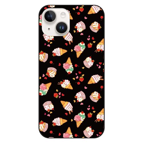 Ruuu iPhone 17 対応 ハードケース スマートフォン iPhoneケース カバー sweets柄 黒 ブラック スイーツ ソフトクリーム いちご ストロベリー パフェ スウィーツ ガーリー アイス アイスクリーム ハート チェリー イラスト 模