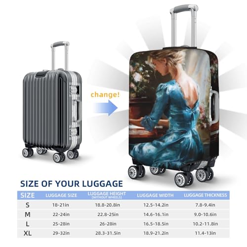 Beautiful Woman Playing The Piano Elastic Travel Luggage Covers Dustproof Scratch-Resistant Suitcase Protector Fit 22-24 Inch4