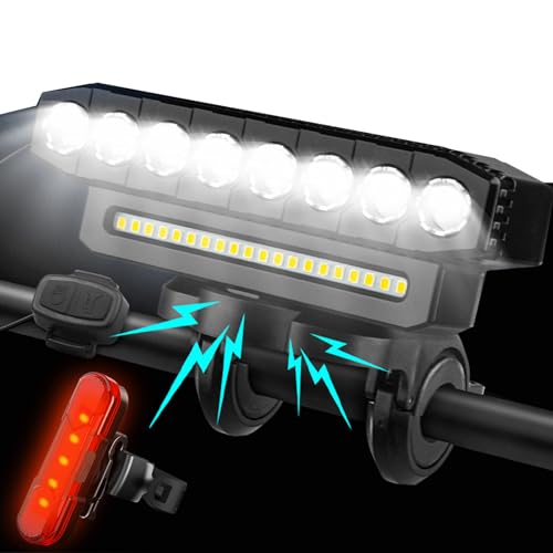 Bike Lights for Night Riding Rechargeable - Bicycle Front Headlight and Back Taillight, Bike Light Set 1200 Lumen 4000 mAh Battery, Waterproof Bike Headlight with Horn for Road Mountain Bike