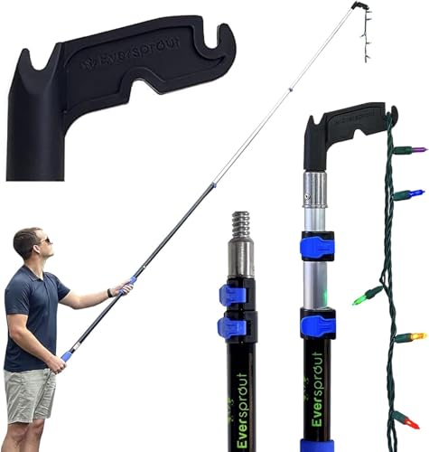 EVERSPROUT 5-to-12 Foot Utility Hook with Extension Pole | Extendable Poles for Installing & Hanging Christmas Lights, Birdfeeders | High Reach Garment Hooks | Long Stick Telescoping Pole with Hook