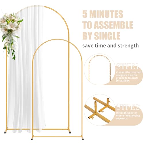 Image of 2 Pack Arch Backdrop Stand and Cover Set (7.2FT /6FT), Balloon Arch Stand | Metal Background Arch Stand, Backdrop Arch Frame, Wedding Arch for Backdrop (Apricot Cover)