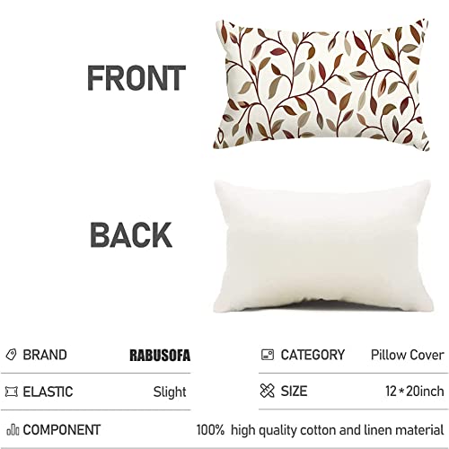 Rabusofa Lumbar Leaf Pillows Decorative Throw Pillows 12X20 Inch,Small Classical Jacquard Floral Outdoor Pillowcases,Brown And White Watercolor Oblong Rectangular Cushion Covers For Couch Sofa #TOP5