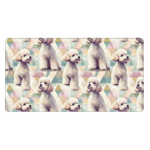 Grand tapis de souris de jeu caniche blanc, tapis de bureau pour PC